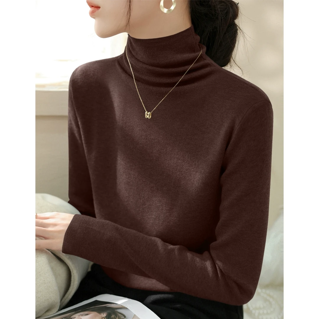 2025年秋冬简约套头内搭打底衫时尚百搭堆堆高领长袖修身上衣毛衣
