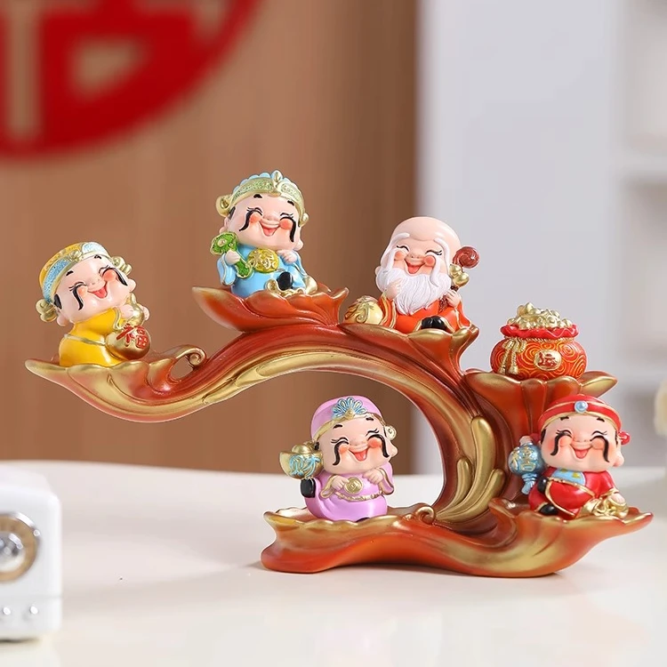 喜乐五福财神爷招财福禄寿喜摆件家用办公室客厅电视柜酒柜装饰品