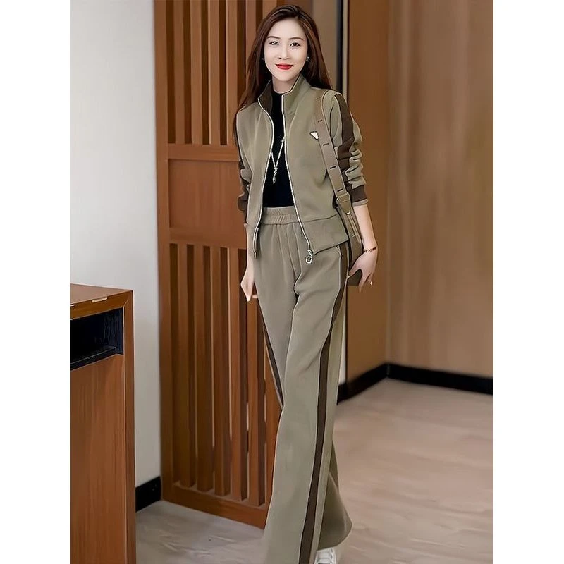 港风复古休闲运动套装女春2024新款时髦显瘦开衫卫衣阔腿裤两件套