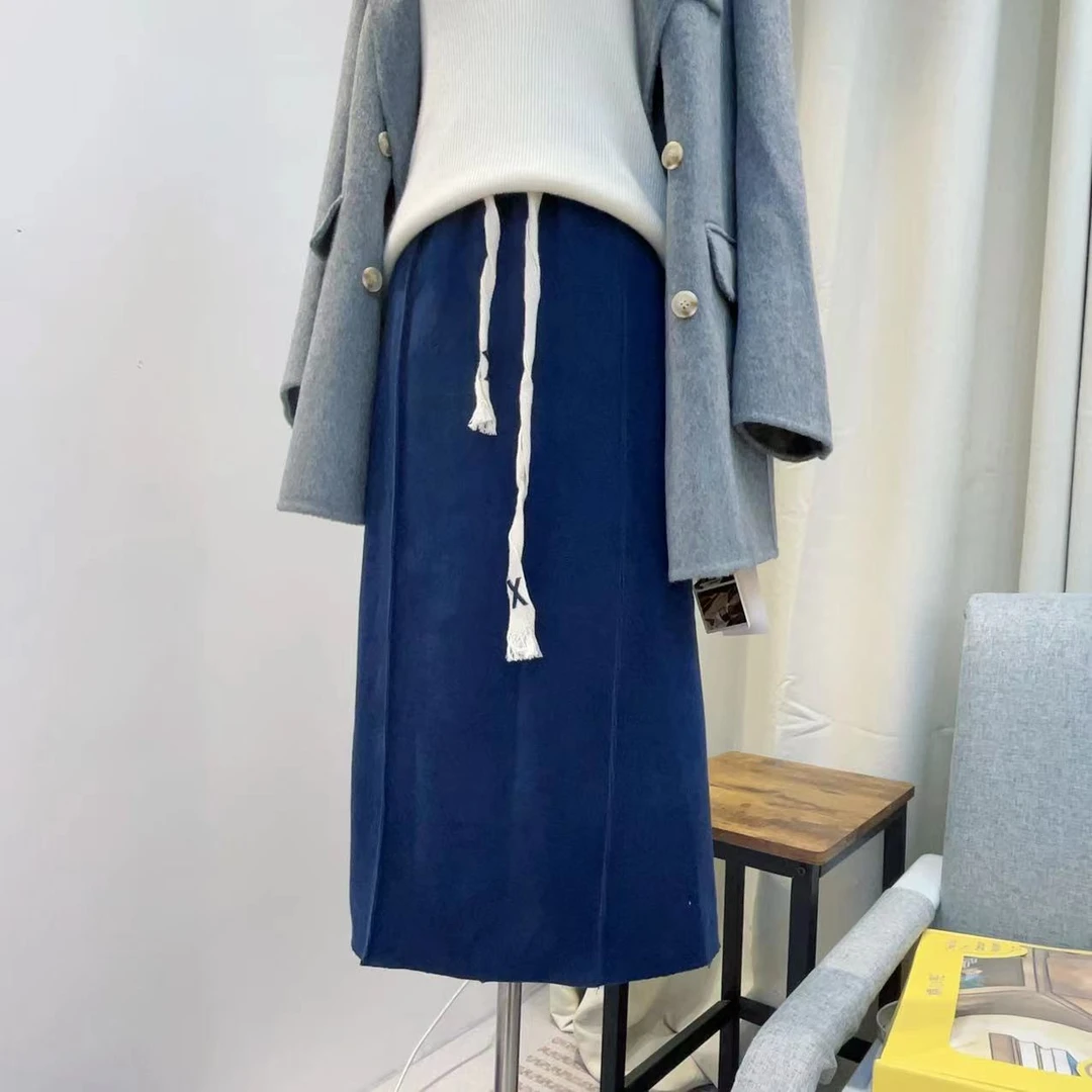 6071#休闲抽绳系带百搭半身裙