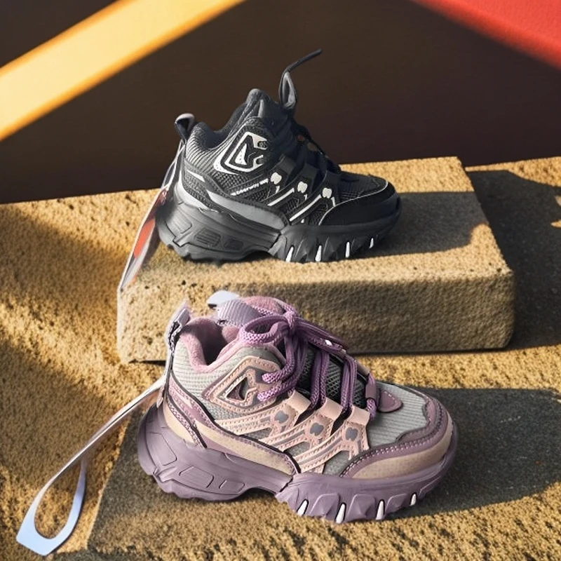 Deerway/德尔惠儿童冬季二棉皮面男童女童户外魔术贴运动鞋28038