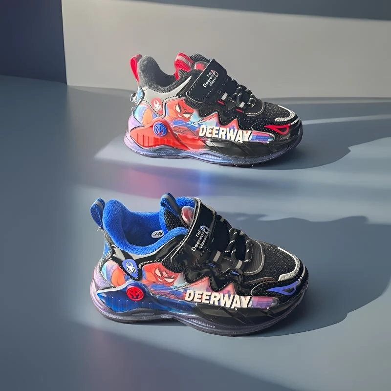 德尔惠儿童冬季二棉男童卡通潮款皮面防水魔术贴运动鞋23383休闲