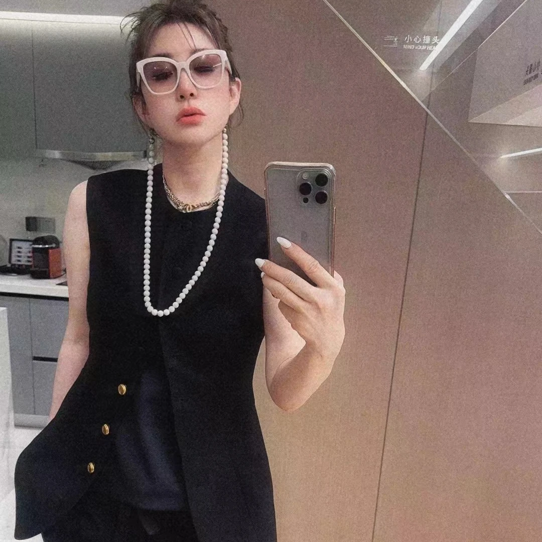 【HAV】  早秋新款时髦百搭圆领纽扣中长款收腰显瘦无袖马甲