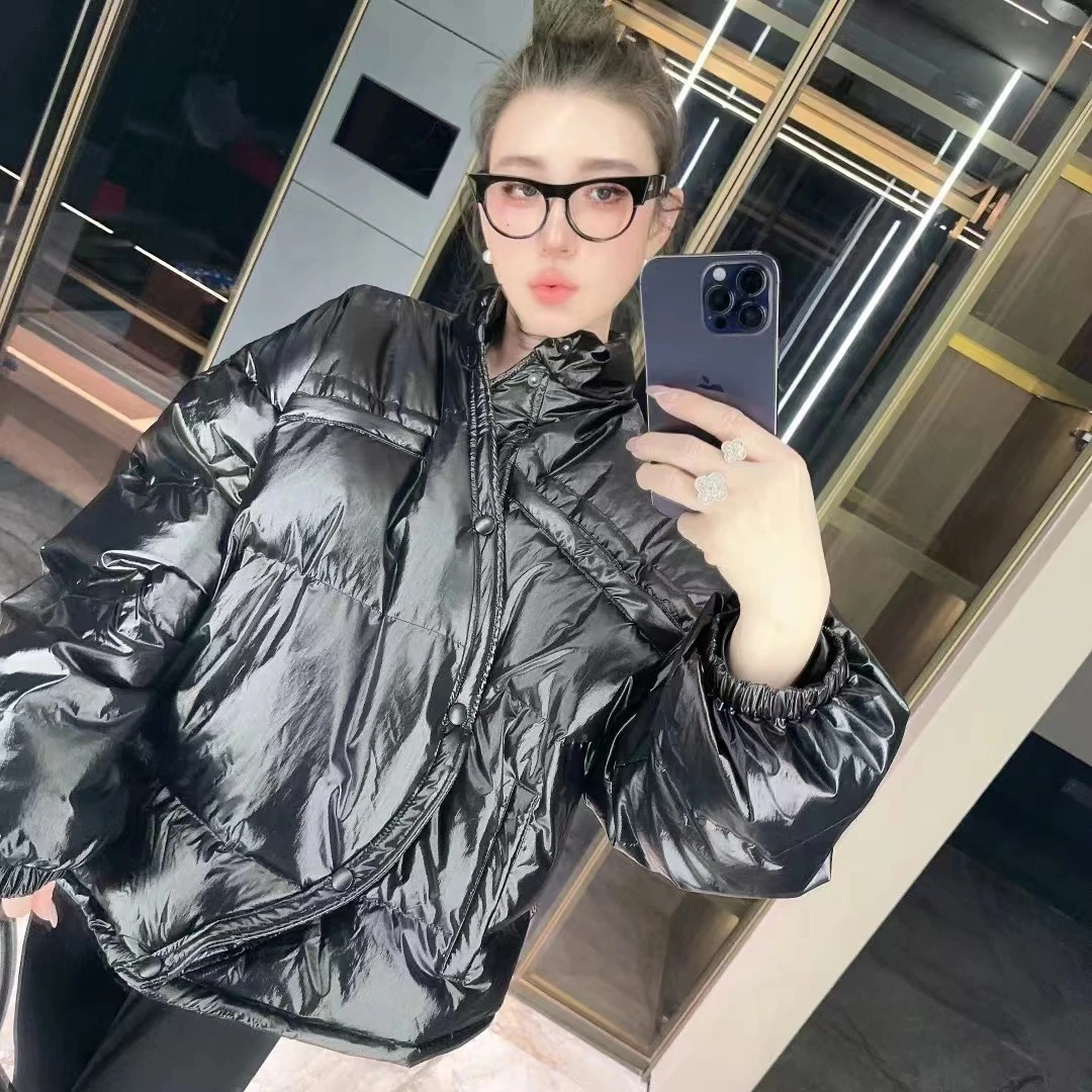 【HAV】  时髦百搭立领斜排扣不规则长袖羽绒服