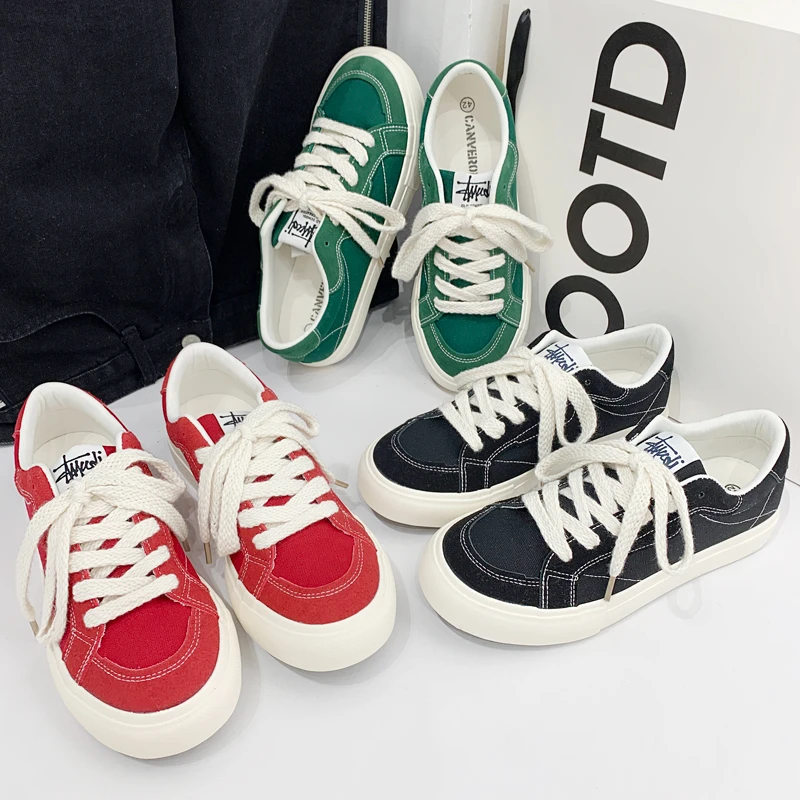 2025新款透气鞋子男学生低帮百搭厚底板鞋男士小众设计休闲帆布鞋