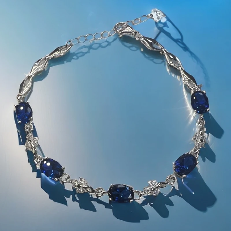 合成/培育【开业大漏】950设计款巨美S925银镶蓝宝石手链