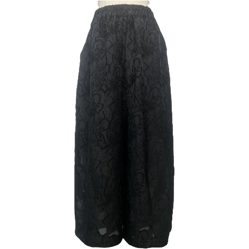 【红熹潮111-3黑/白】夏季新中式气质时尚百搭透气重工镂空茧型裤