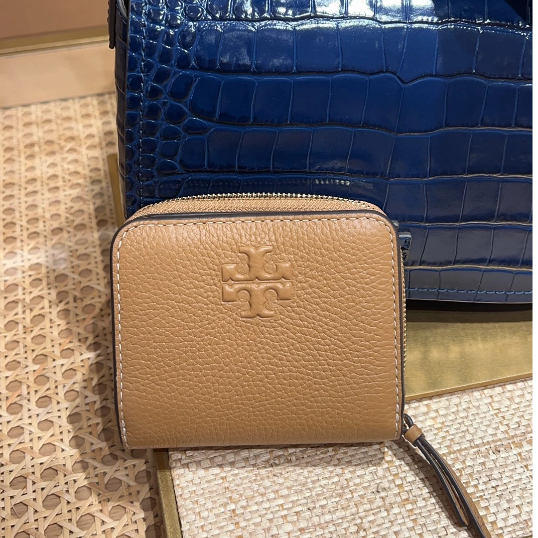 Tory Burch/汤丽柏琦(小号)棕色暗标拉链钱包卡包1464630623