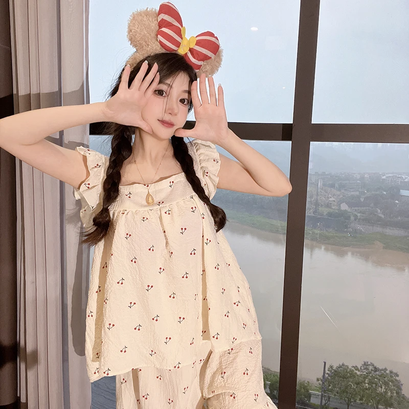 睡衣女装夏季背心宽松韩版短裤休闲薄款可爱卡通夏两件套装家居服
