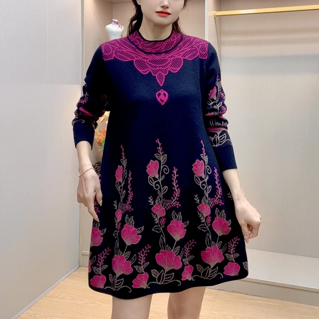 【183】秋冬新款时尚妈妈装洋气减龄连衣裙打底外穿毛衣女连衣裙