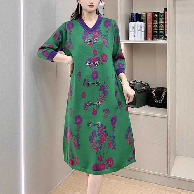 【8031】秋冬新款针织宽松连衣裙女装气质减龄显瘦大码中年妈妈装