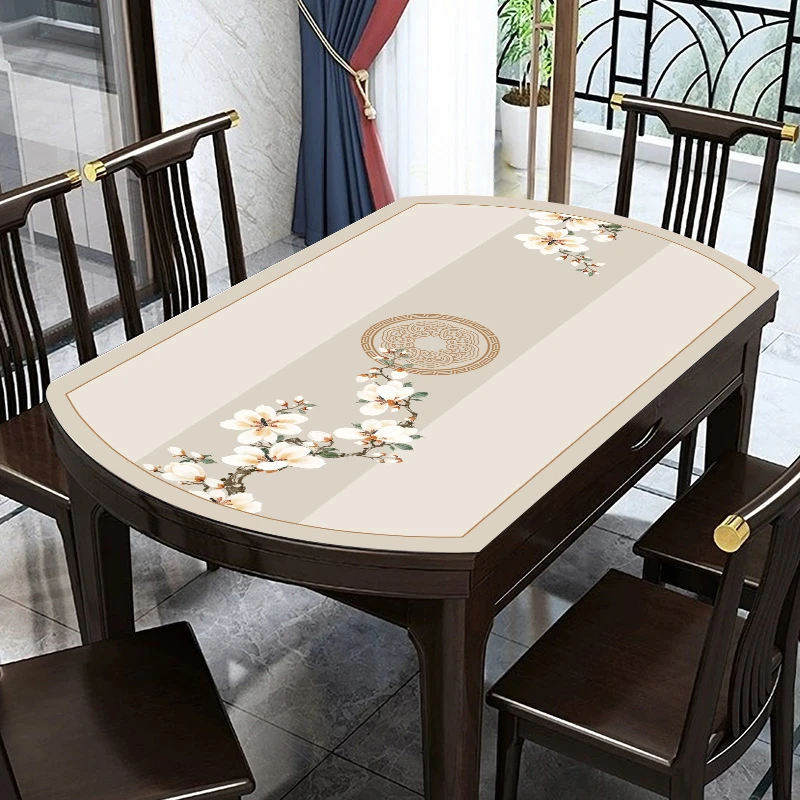 新中式椭圆形餐桌垫免洗防水防油防烫可伸缩餐桌垫可裁剪台布直播
