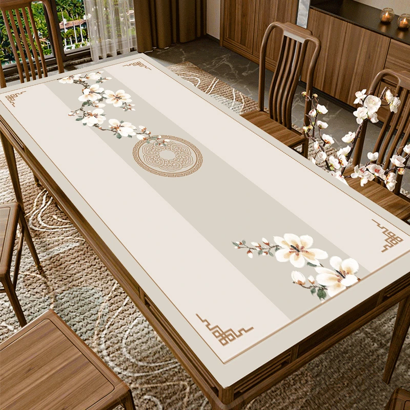 新中式餐桌布防水防油免洗隔热家用防烫长方形桌布茶几垫新款直播