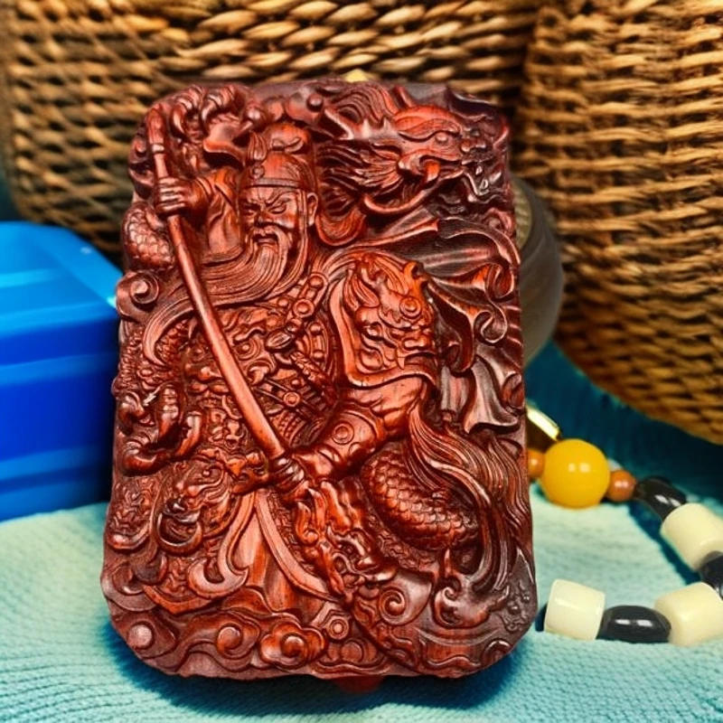 小叶紫檀木关公龙牌手把件红木吊饰挂坠件无事车挂载紫檀手把件