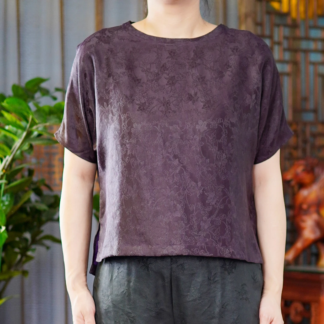 【非遗顺德香云纱】小玫瑰｜双面穿小上衣｜100%桑蚕丝夏季圆领3458