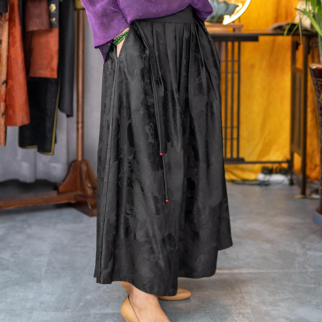 【非遗顺德香云纱】提花双面重缎半身裙︱100%桑蚕丝国风黑2123