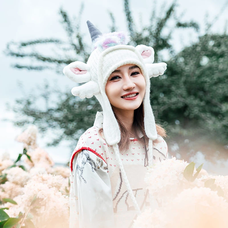 芽小七原创设计独角兽手工编织毛线帽秋冬帽子保暖成人百搭针织