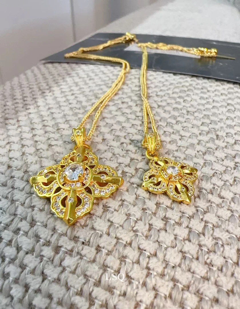 铜合金项链 SQ思岐新中式-四叶金刚杵古法点锆项链5467