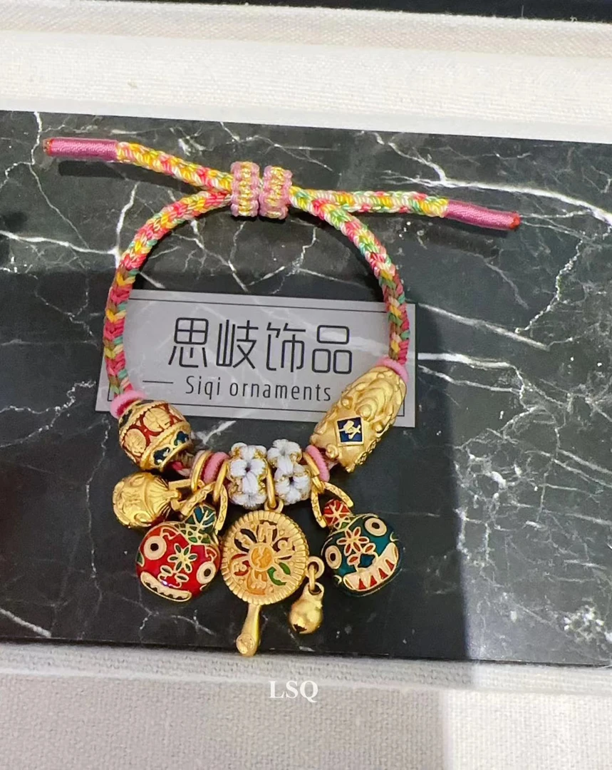 铜合金布艺手链 SQ思岐-新中式吞金兽貔貅桃花结手链4994