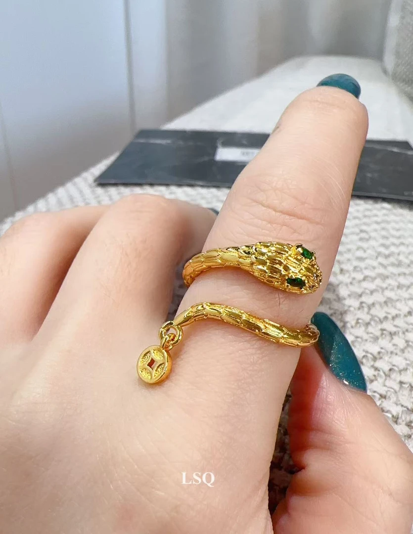 铜合金合成锆石戒指 SQ思岐新中式-钱尾蛇点锆戒指5442