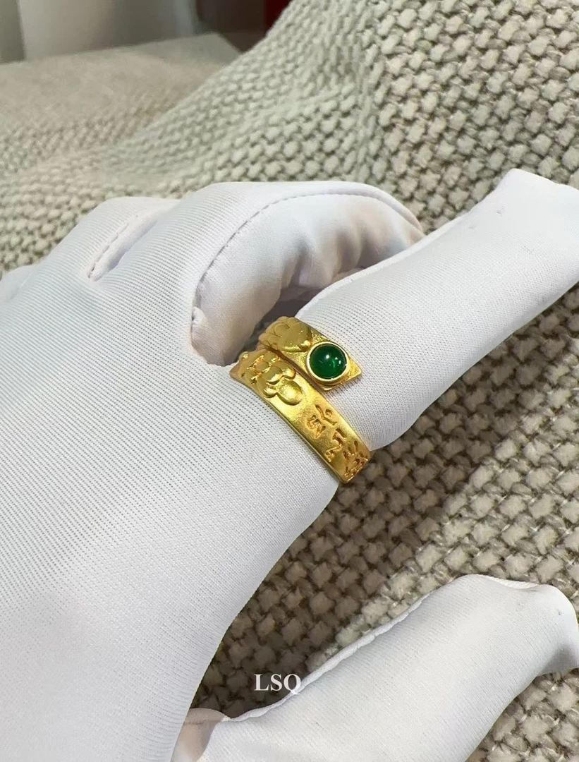 铜合金手链 SQ新中式24秋冬-六字箴言雕花戒指5147