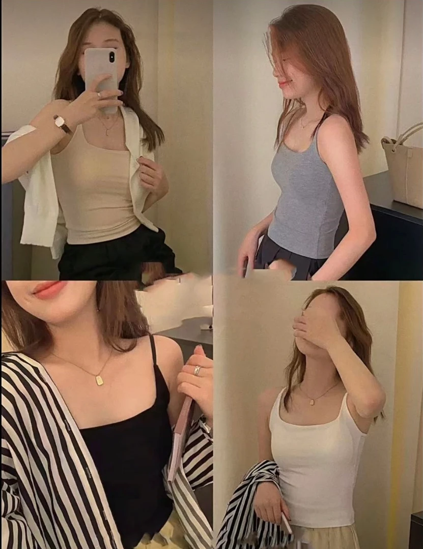 抹胸式吊带背心女纯色低圆领二合一带胸垫打底衫性感无袖（莫代尔）