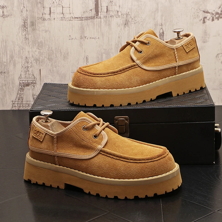真皮工装男士大头鞋低帮厚底潮流新款秋季休闲内增高轻奢潮流男鞋