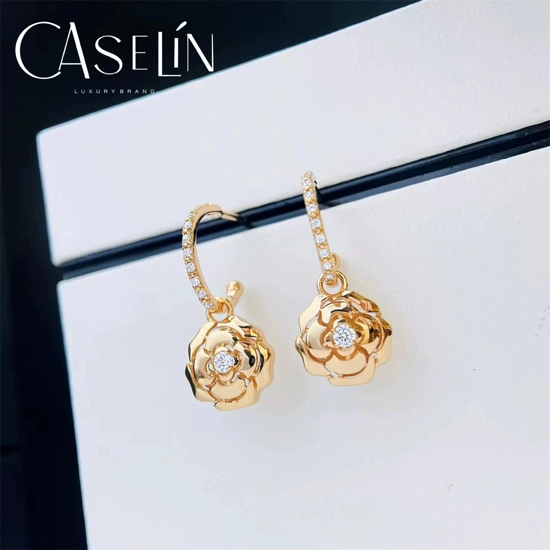 双11爆款  精致百搭山茶花时尚气质优雅轻奢素款耳环~2815