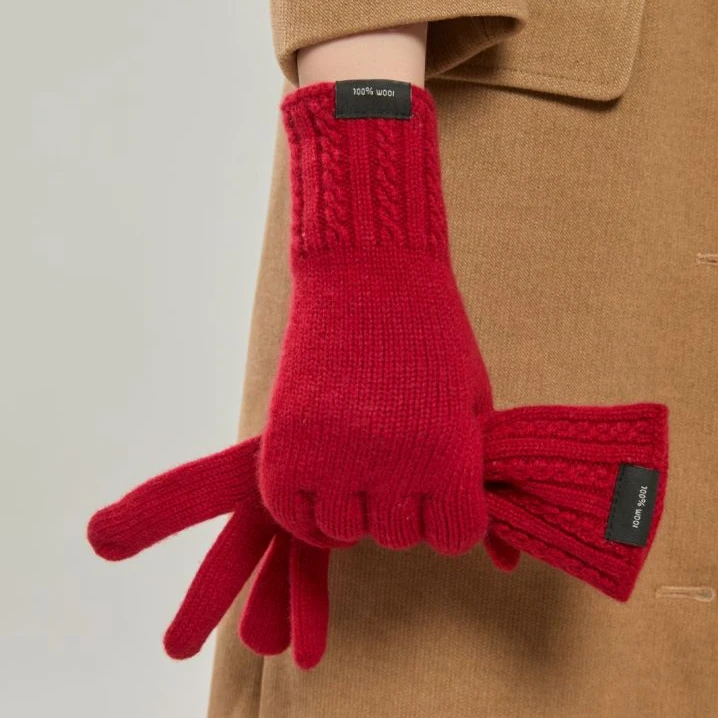 【节节高全羊毛手套】秋冬款二指触屏针织手套 基础纯色高级感礼物