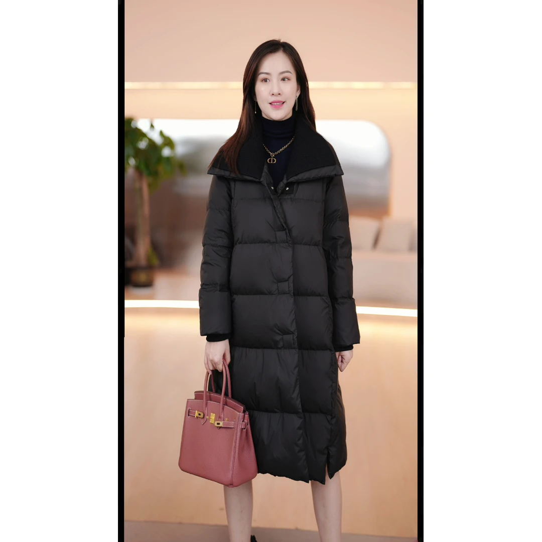 YAYA/鸭鸭长款羽绒服保暖冬季翻领显瘦中长款高腰时尚YE3B626387A