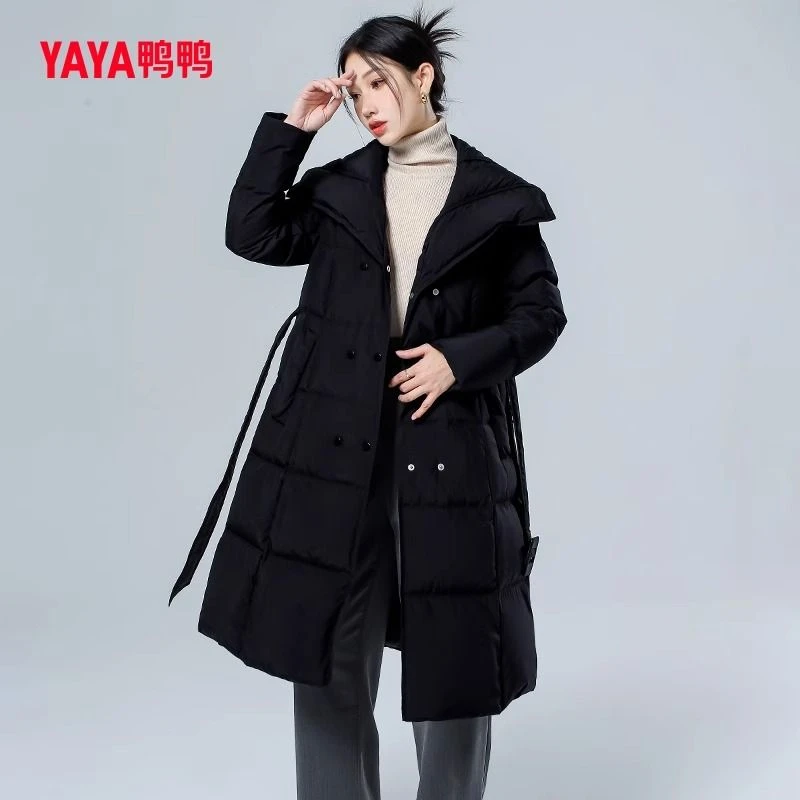 鸭鸭羽绒服女士2024秋冬新品过膝中长款西装大翻领YE3B630353U