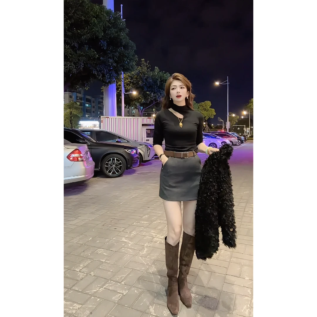 涵儿家 秋冬小心机镂空设计抓绒打底 VS 高腰百搭A字毛呢半裙7705