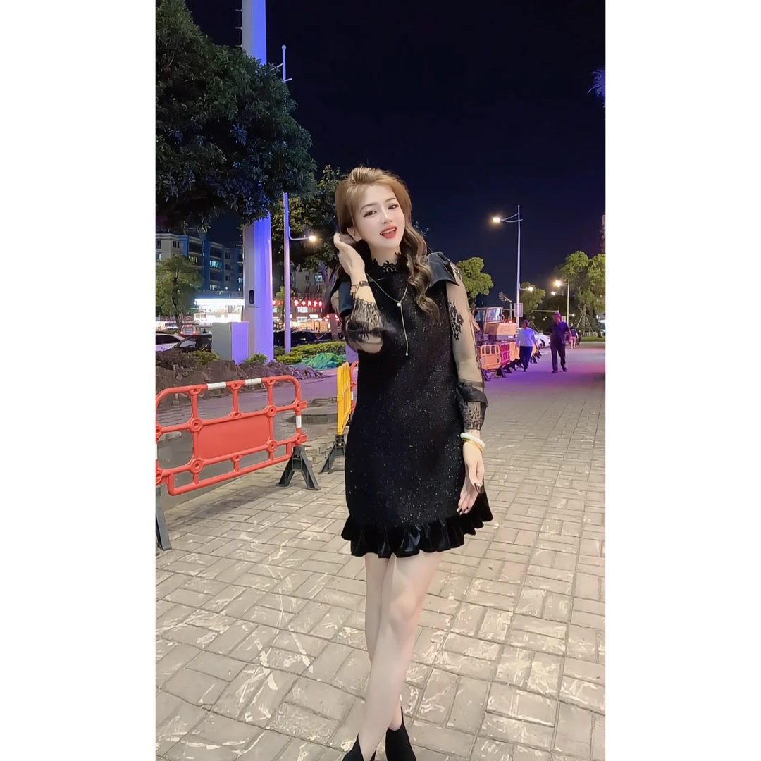 涵儿家 秋冬蝴蝶结拼接花边背心裙 VS 半高领蕾丝拼接网纱打底衣