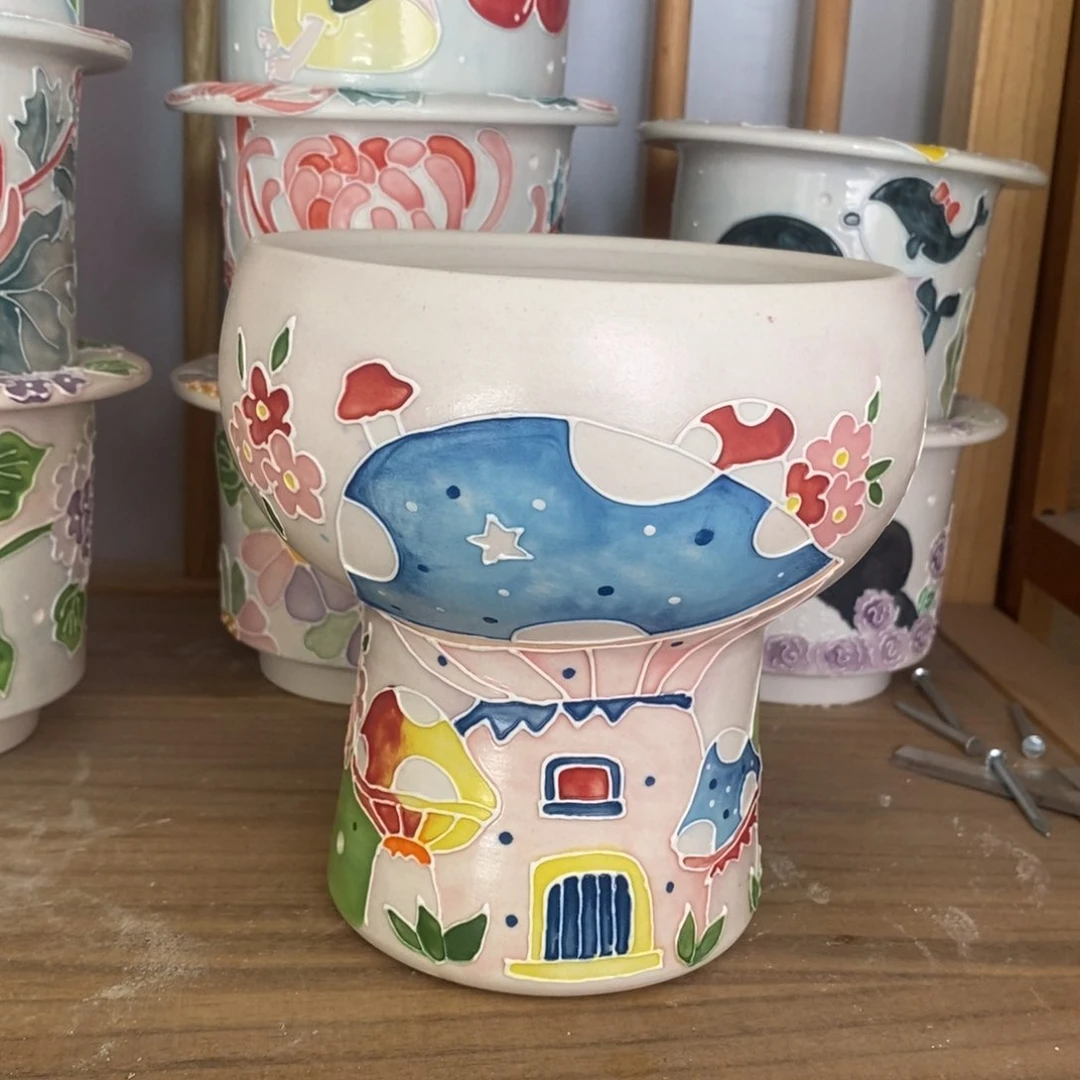 花盆手绘手工花盆微瑕