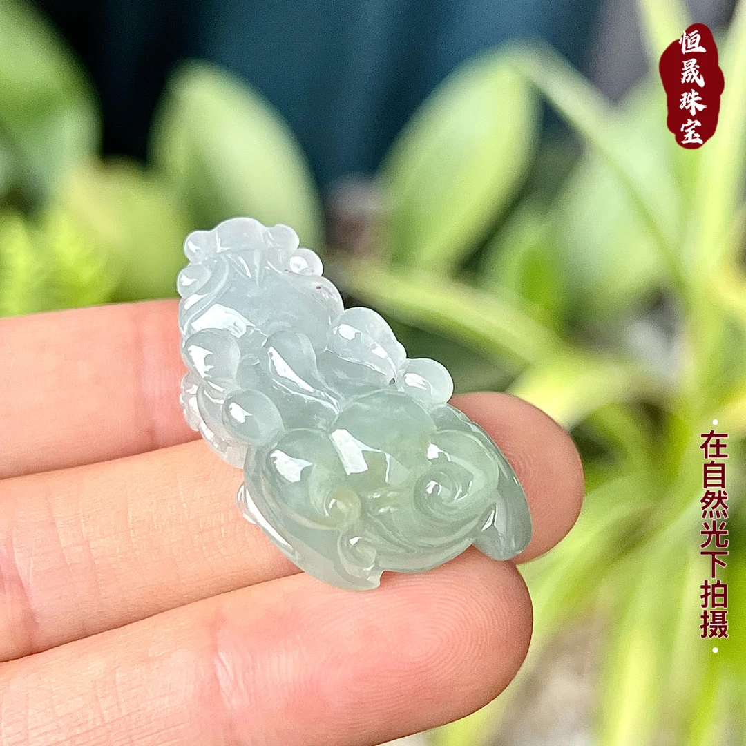 天然缅甸翡翠A货貔貅吊坠雕刻翡翠貔貅送绳 H1962【 抖音基地发货】