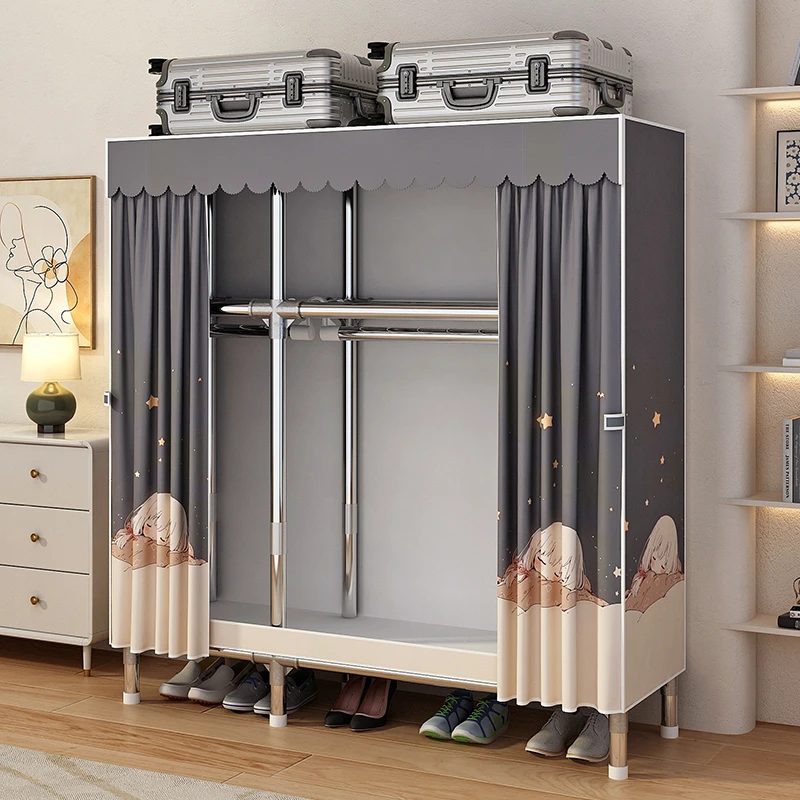 衣柜家用卧室布衣柜钢管加粗储物网红出租房加固落地式挂衣橱柜子