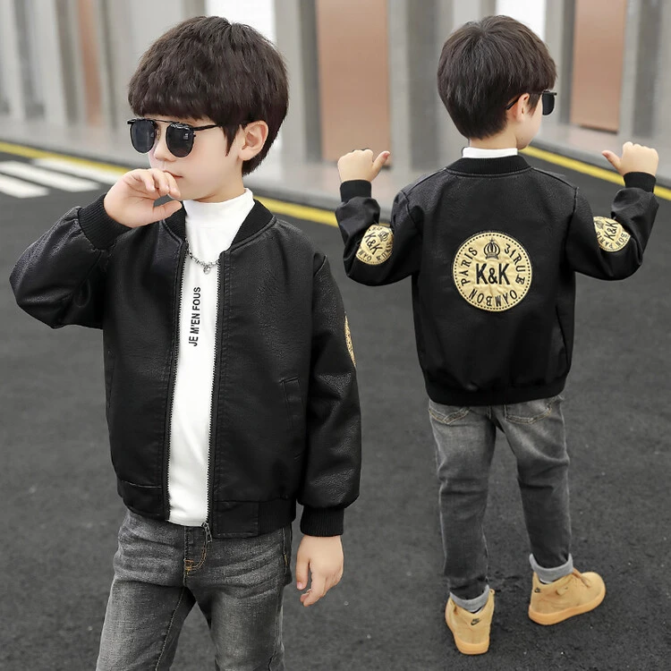 男童皮衣外套2025春秋装韩版中小儿童宝宝洋气休闲春装加绒夹克衣