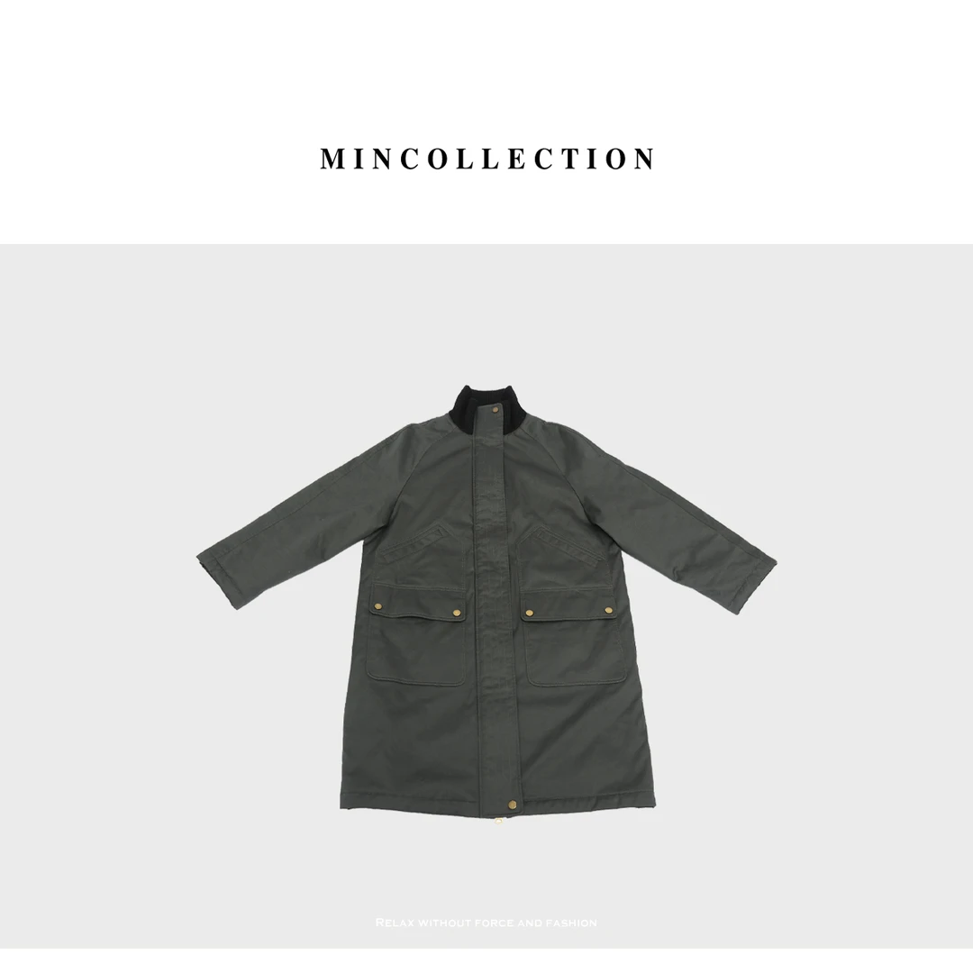 DE Mincollection双拉链工装棉服/工装风针织立领拼接中长款外套