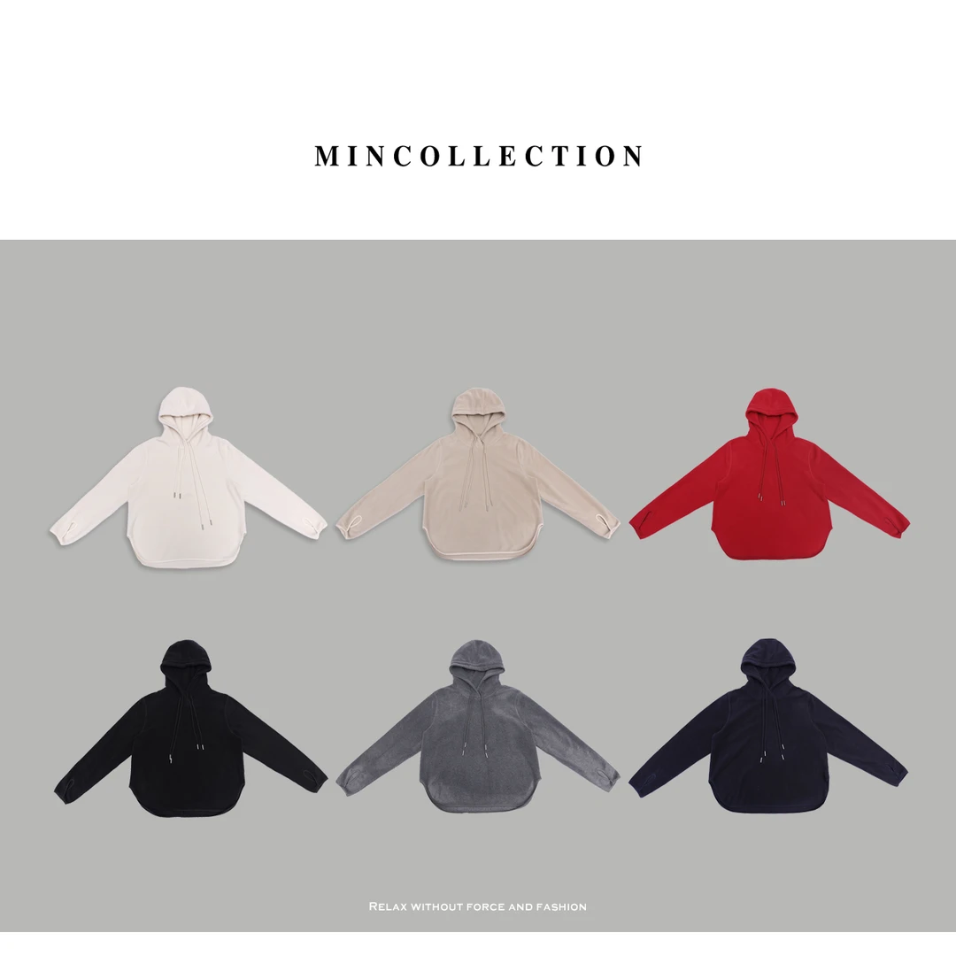 DE Mincollection连帽摇粒卫衣/保暖套头抽绳摇粒绒休闲连帽卫衣