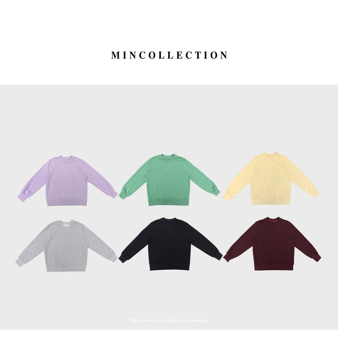 DE Mincollection纯色卫衣/高克重棉舒适百搭毛圈圆领休闲卫衣