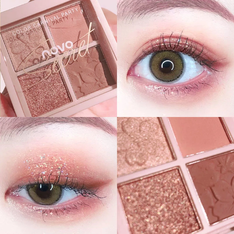 novo四色眼影盘大地色哑光肿眼泡烟熏妆网红爆款ins学生平价彩妆