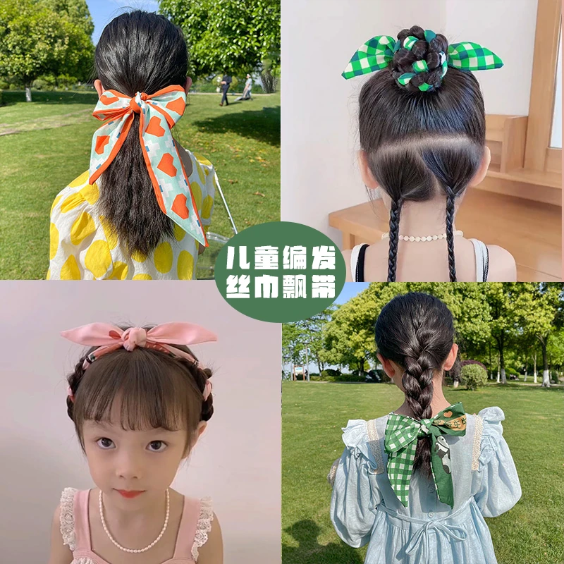 儿童发带宝宝绑发飘带丝巾韩国夏季蝴蝶结丸子头编发饰小女孩头饰