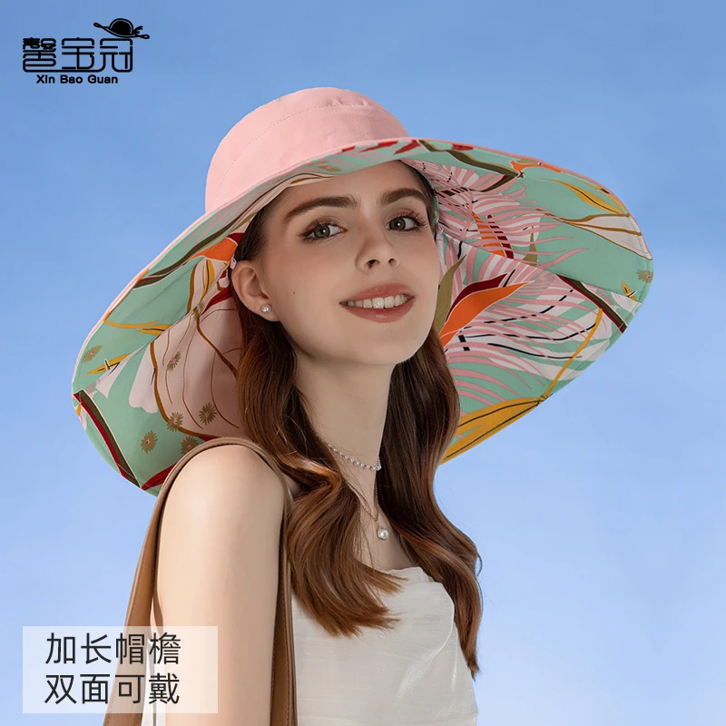 欧美跨境新款双面渔夫帽女夏季加大帽檐遮阳帽时尚防晒太阳帽