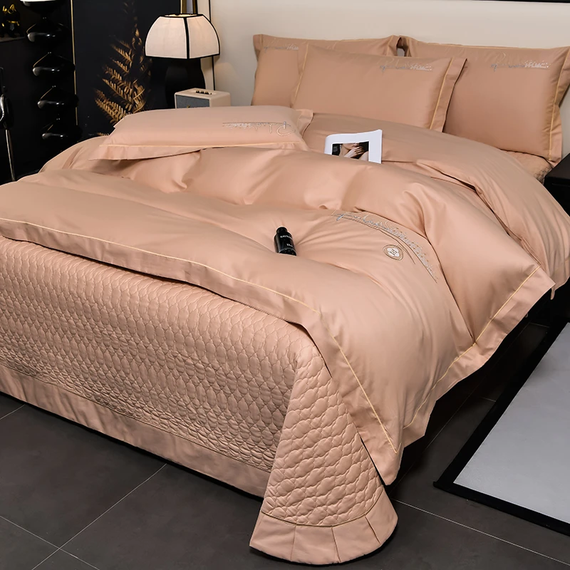 高端刺绣全棉床盖四件套纯棉被套绗缝加厚床单结婚庆床上用品欧式