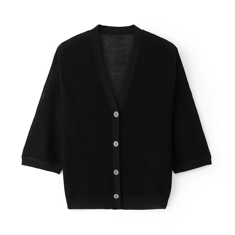 【莱赛尔+桑蚕丝】夏季v领短袖针织衫女士气质百搭透气空调衫24135