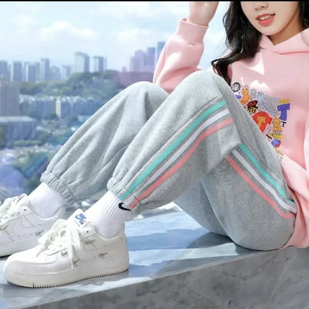 【小天使】女童中大童运动卫裤秋冬彩条拼接休闲裤运动裤女孩时尚