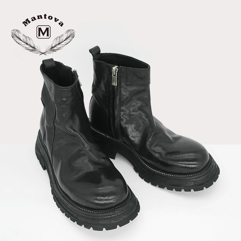 mantova曼托瓦2024年秋冬马皮马丁靴骑士靴侧拉链高跟潮靴显腿长