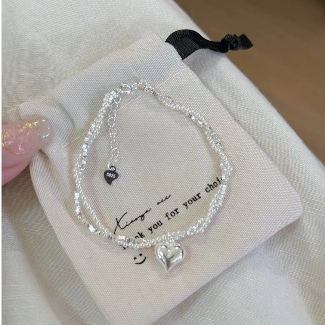 925银手链 碎银子珍珠双层手链女高级感配饰女新款925纯银