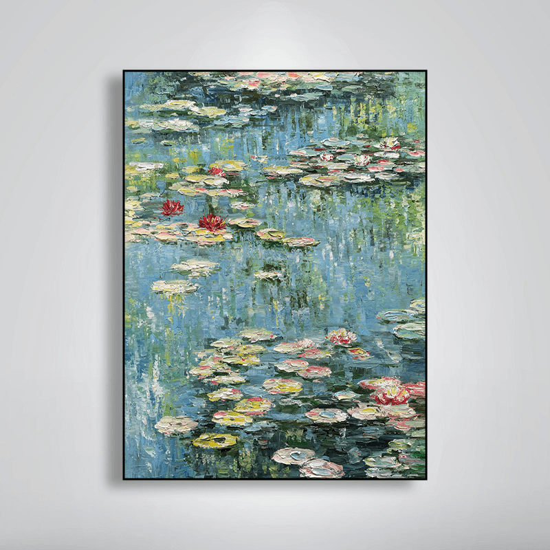 【莫奈睡莲】纯手绘油画 现代复古美式风景装饰画玄关走廊客厅