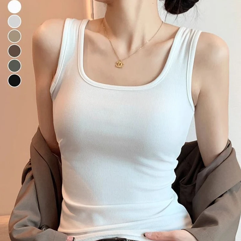 宽肩小吊带夏季2024新款法式方领背心女内搭黑白工字外穿打底上衣